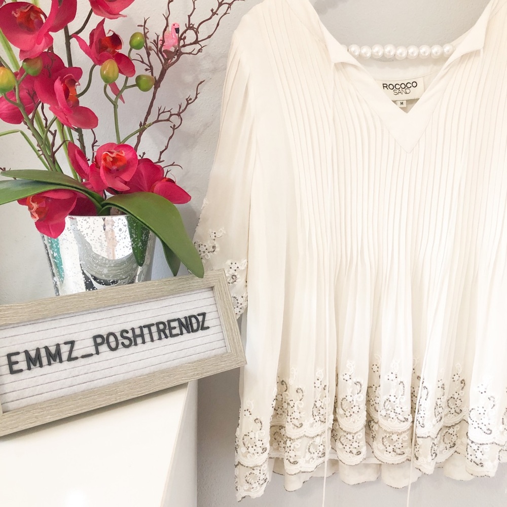 Rococo Sand Embellished Cream Tunic Size Medium